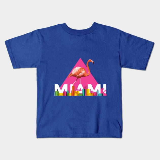 Miami City Skyline Flamingo Design Kids T-Shirt by UNDERGROUNDROOTS